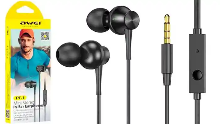 Awei PC-1 Earphones Headphones Mini Stereo In-Ear Earphone 3.5mm Aux Jack Earphone with 3 Sizes of Earbuds